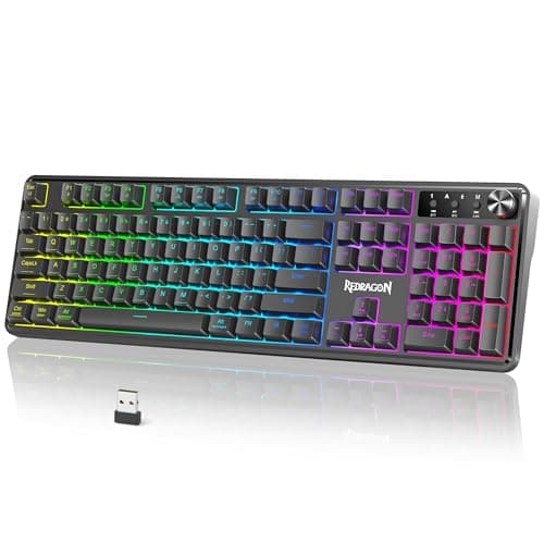 Redragon RM104 Wireless Gaming Keyboard with Knob, Tri-Mode BT/2.4G/USB-C RGB Computer Keyboards, 4000mAh Battery, Programmable Software Support, Anti-Ghosting, Compatible with PC Mac