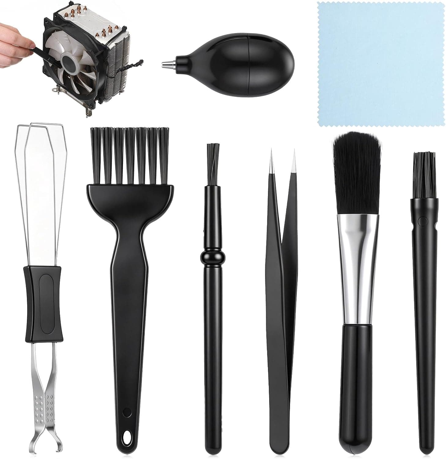 8 Pcs Keyboard Cleaning Kit with Keycap Puller, Dust Brushes, Air Blower, Anti-Static Brush