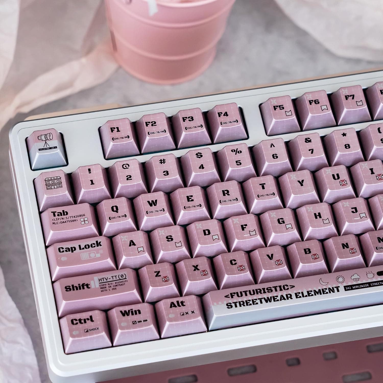 Metal Paint PBT Keycaps Pink 129 Key Cherry Profile Retro Anime